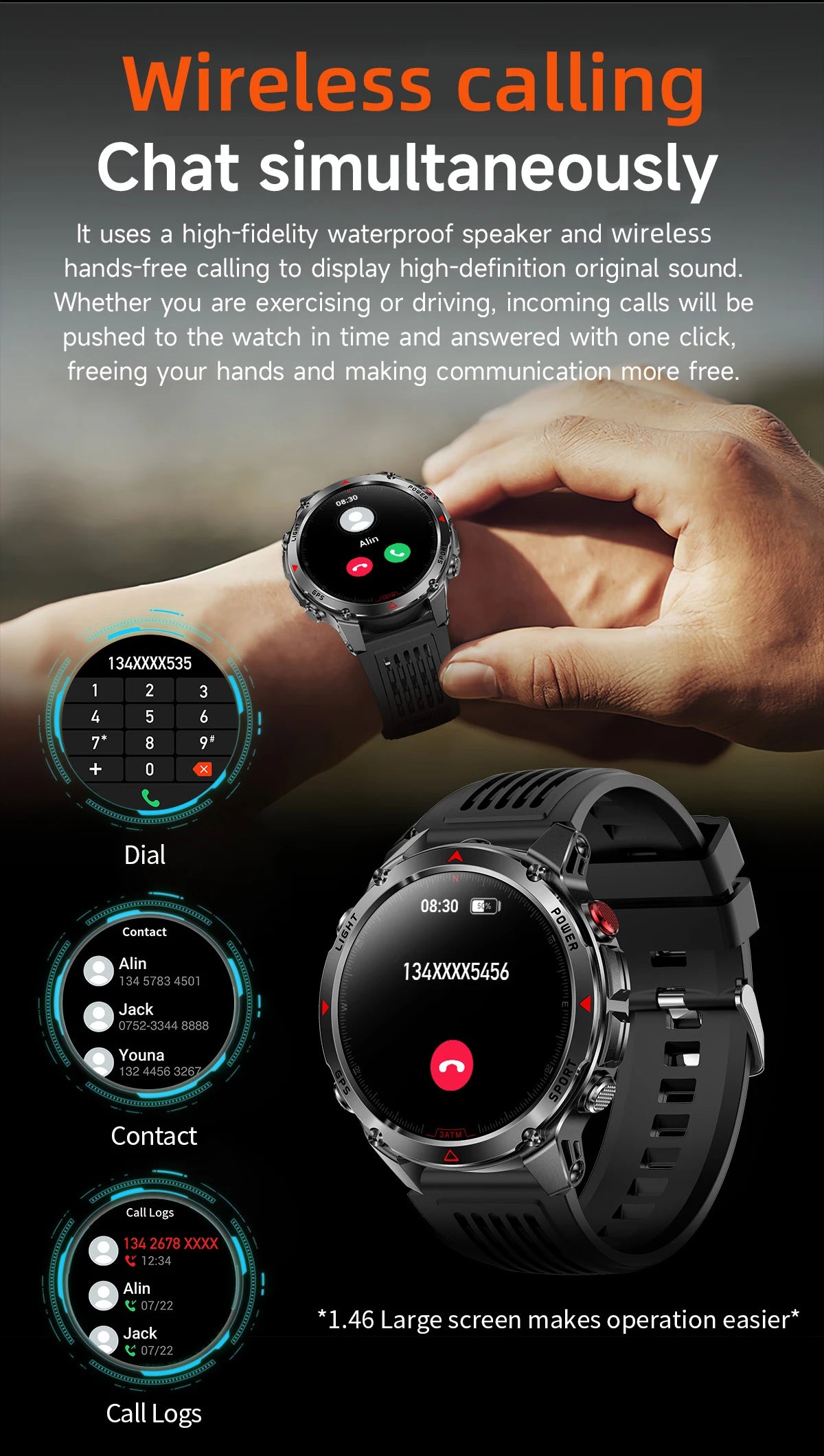 LIGE New Professional GPS Track Sports Smartwatch Outdoor RIDE Run Compass Altimeter 3ATM Fitness Bracelets 540mAh Watches