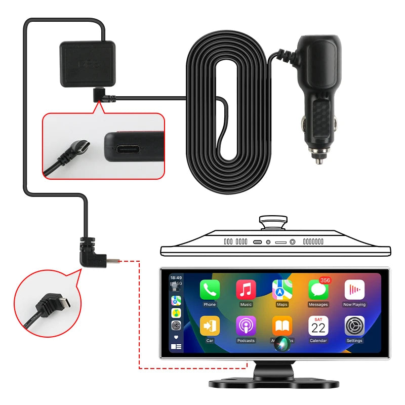 11.26 inch Dash Cam 4K Car DVR Wireless CarPlay & Android Auto GPS Navigation Video Recorder Dashboard Dual Lens WIFI FM AUX