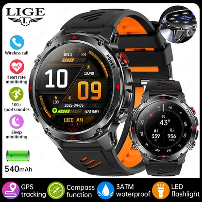 LIGE New Professional GPS Track Sports Smartwatch Outdoor RIDE Run Compass Altimeter 3ATM Fitness Bracelets 540mAh Watches