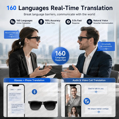 New Touch Color Change Smart Glasses AI Translation Voice Wake-Up Dual Mic Noise Reduction Bluetooth Music IP65 Waterproof