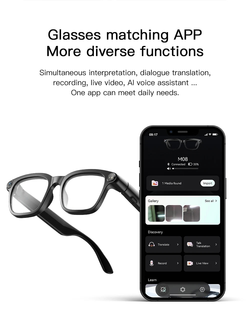 LIGE Smart Glasses HD Photo Video Open AI Record Translation Touch Photochromic Lenses Bluetooth Call Music Multifunction Glasses