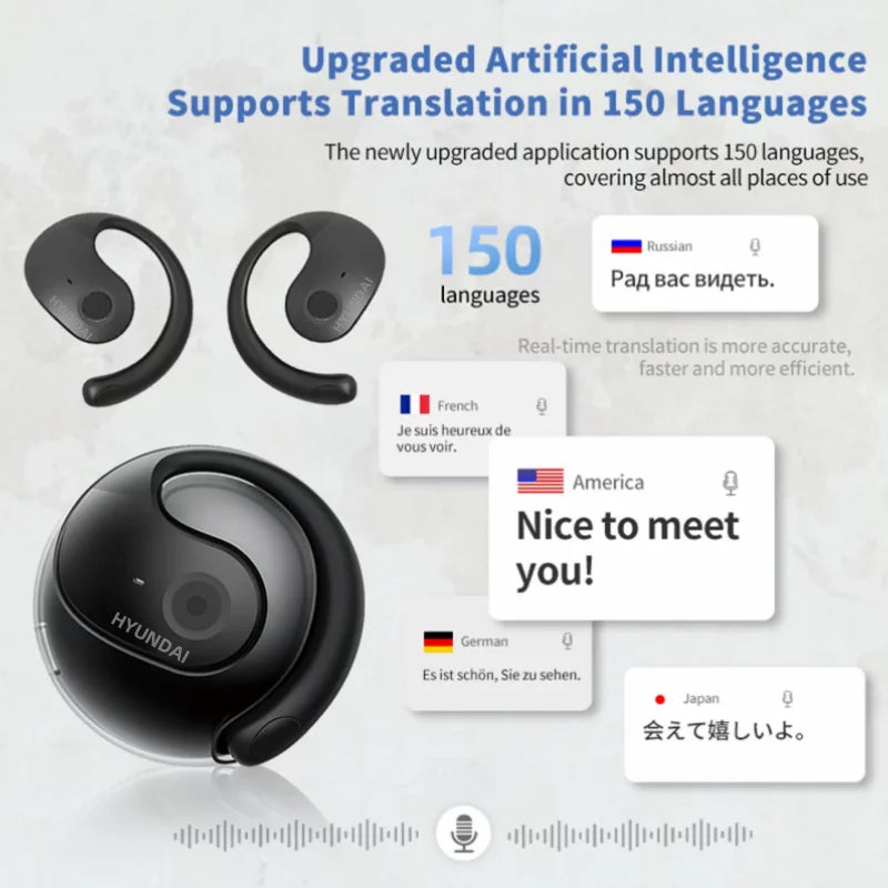 HYUNDAI PRO AI Real Time Translator Earbuds 98% Accuracy Wireless BT Translation Earphones for Travel Business Learning