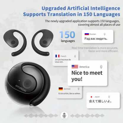 HYUNDAI PRO AI Real Time Translator Earbuds 98% Accuracy Wireless BT Translation Earphones for Travel Business Learning