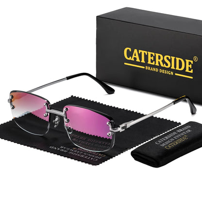 CATERSIDE Punk Rectangle Sunglasses Men Women Luxury Designer Rimless Gradient Lens Metal Sports UV400
