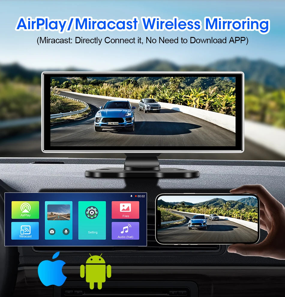 Dash Cam 4K Car DVR Wireless CarPlay & Android Auto GPS Navigation Video Recorder 