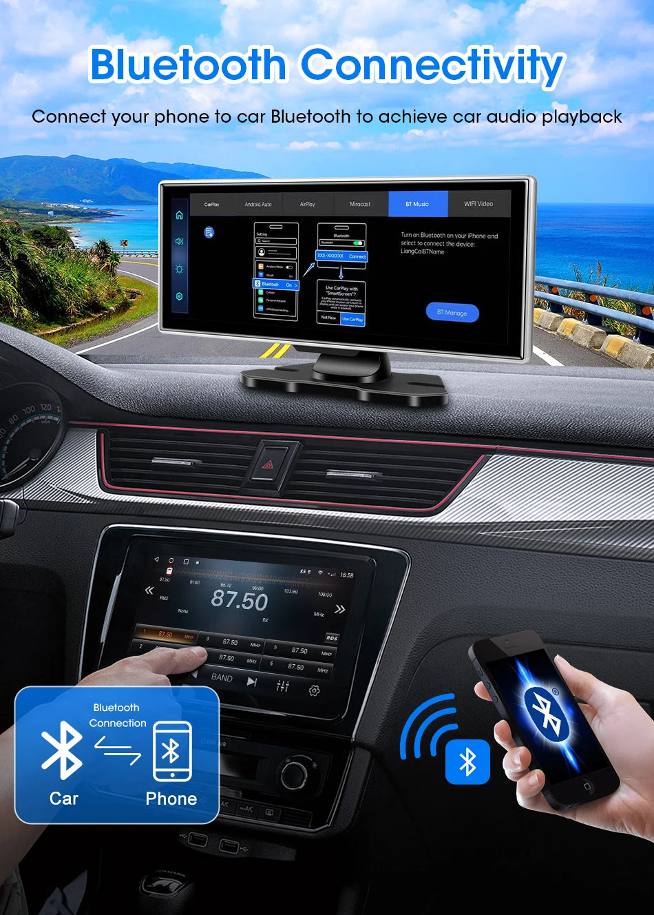 Dash Cam 4K Car DVR Wireless CarPlay & Android Auto GPS Navigation Video Recorder 