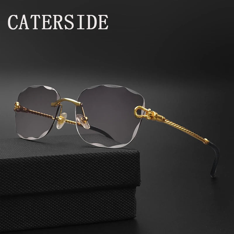 CATERSIDE Retro Fashion Sunglasses Women Men Brand Designer Rimless Gradient Sun Glasses Shades
