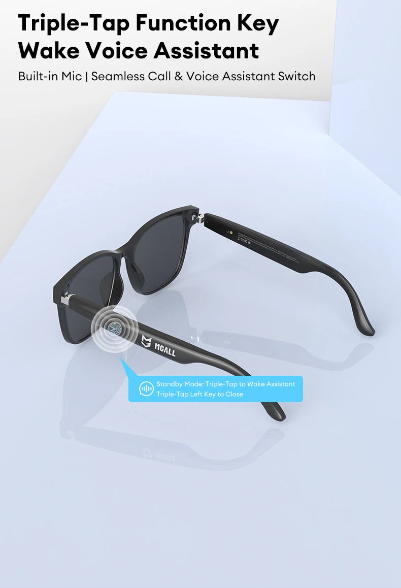 MGALL MG-C08 Smart Glasses AI Voice Assistant Bluetooth Sport Headphones Sunglasses Call Music Headphones Conference Record