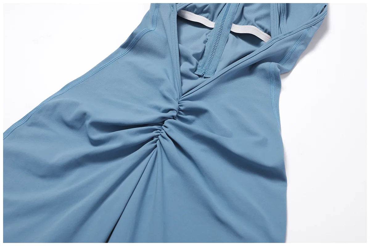 V Back One-piece Suit Women Sports Jumpsuit Zippers Yoga Rompers Backless Sportswear Women Sleeveles Workout Bodysuits Female - Zara-Craft