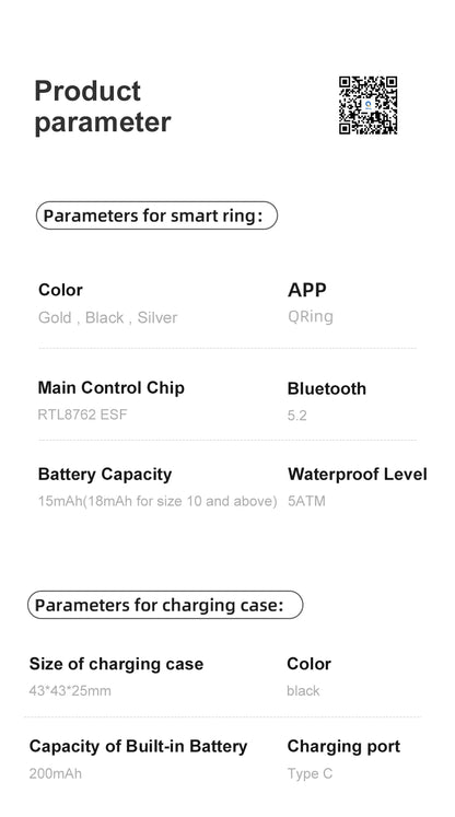 COLMI R09 Smart Ring Men Women with Charging Case, Body Temperature Health and Sleep Monitor For Xiaomi Samsung Phone