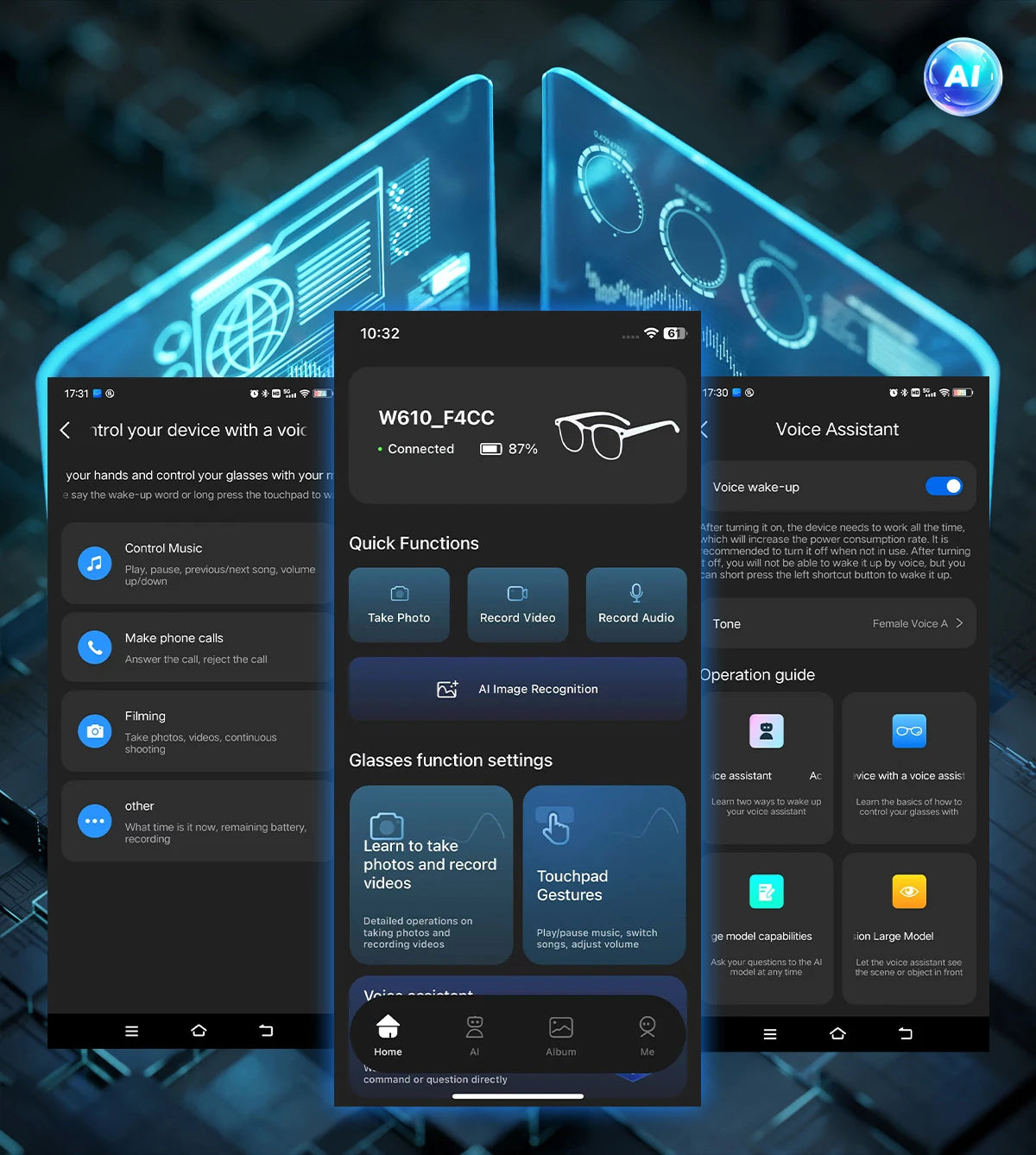 GUHUAVMI AI Smart Glasses 800W Anti Shake HD Camera Video Recording Languages Translation Sunglasses Bluetooth Call Music Play