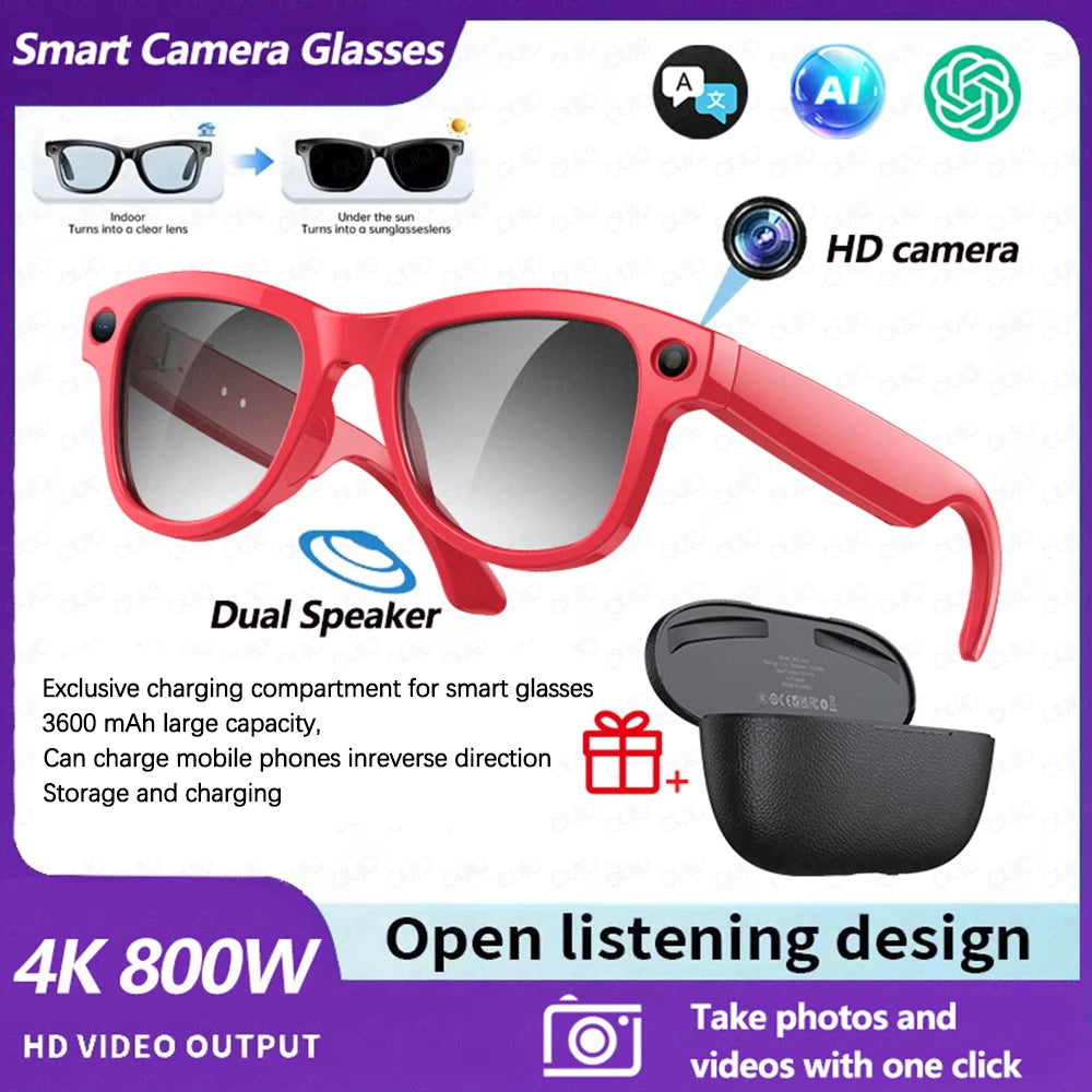 OUIO New Smart Glasses with Camera Video Recording AI Photo Recognition Bluetooth Call Voice Translation Unisex Sunglasses