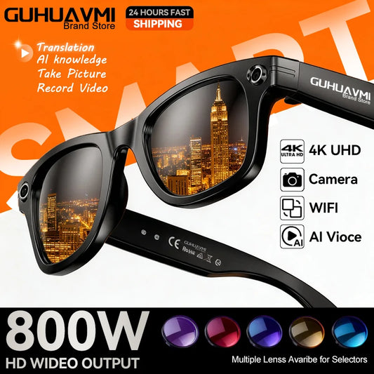 GUHUAVMI AI Smart Glasses 800W Anti Shake HD Camera Video Recording Languages Translation Sunglasses Bluetooth Call Music Play