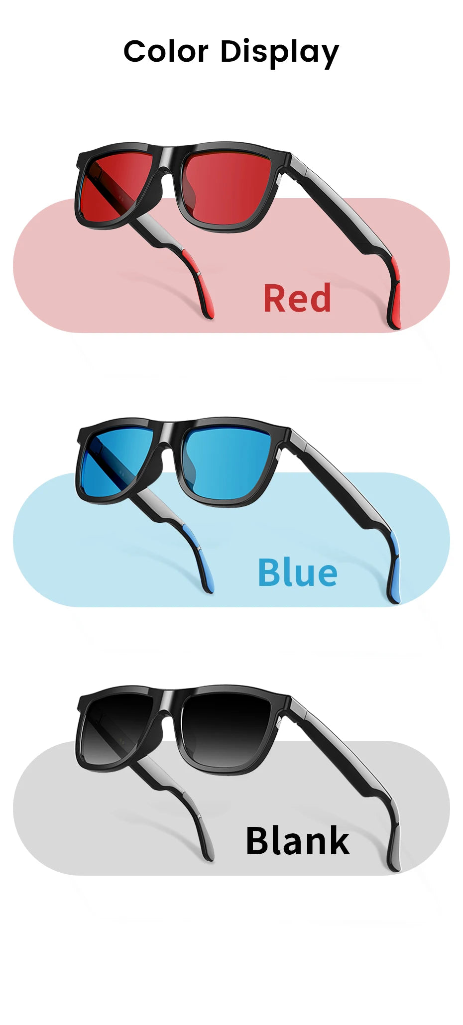 New Touch Color Change Smart Glasses AI Translation Voice Wake-Up Dual Mic Noise Reduction Bluetooth Music IP65 Waterproof