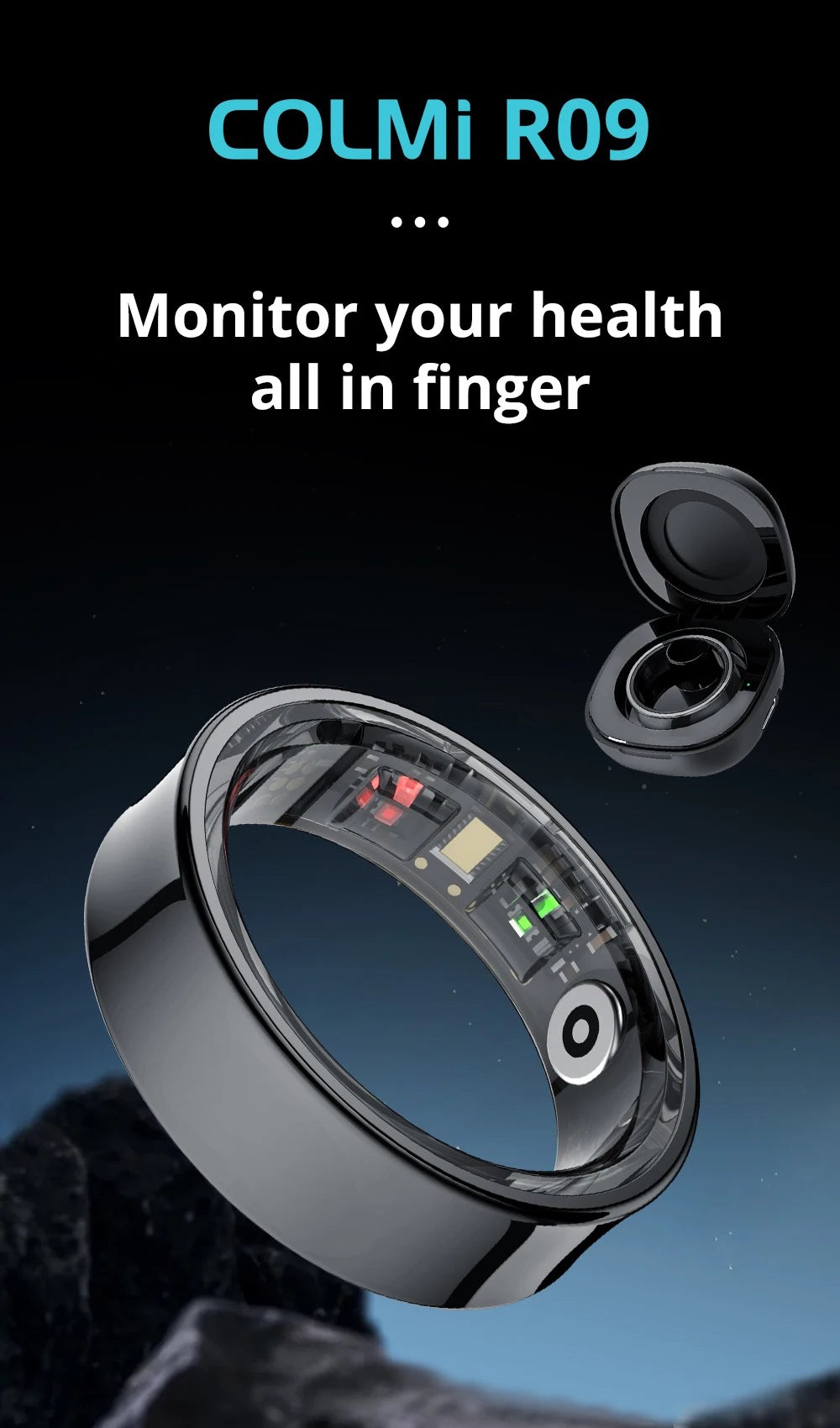 COLMI R09 Smart Ring Men Women with Charging Case, Body Temperature Health and Sleep Monitor For Xiaomi Samsung Phone