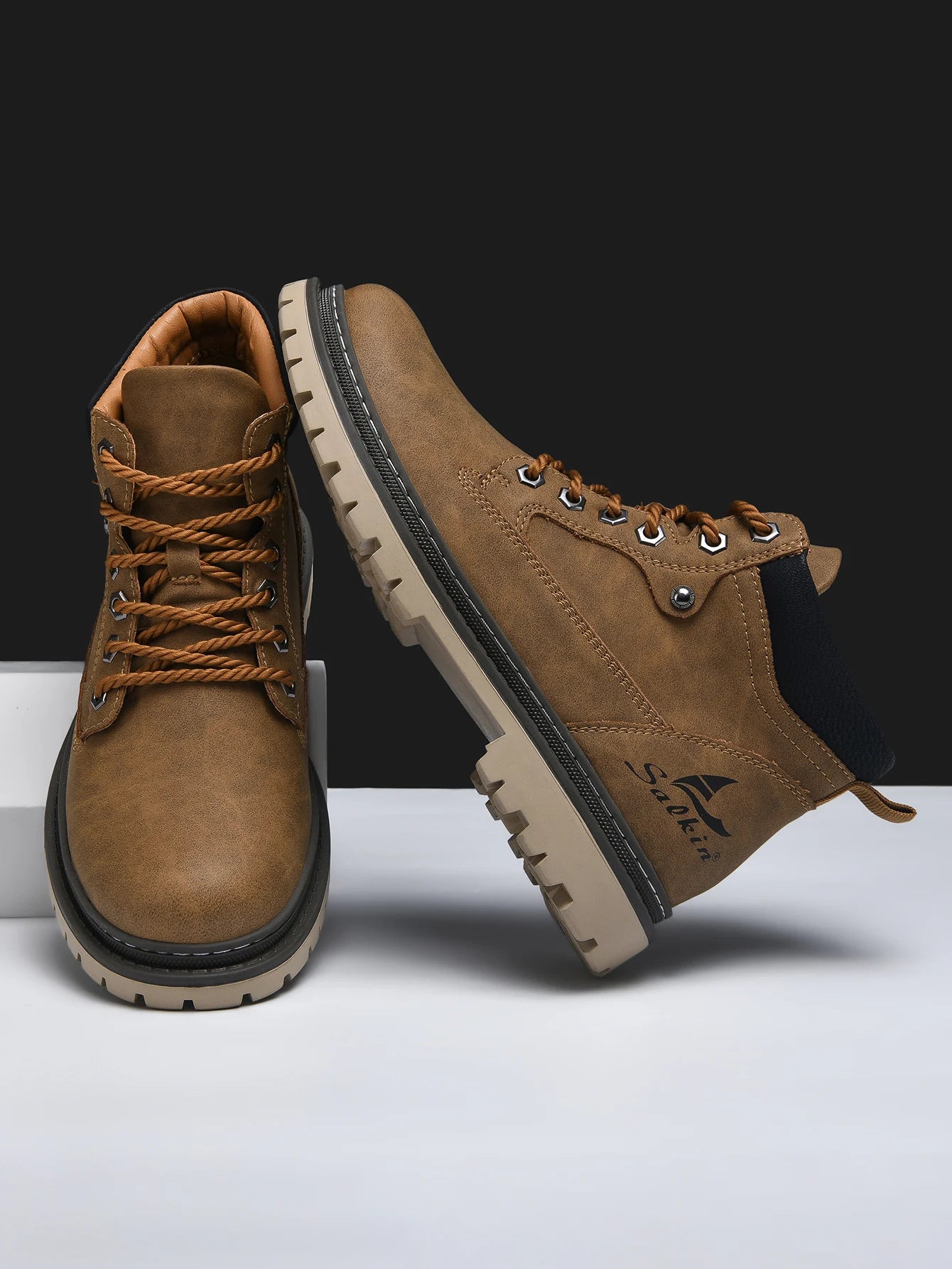 Handmade Men's Ankle Boots Genuine Leather Winter Leather Shoes Outdoor High Top Hiking Boots Sneakers