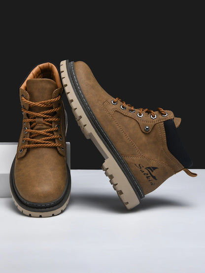 Handmade Men's Ankle Boots Genuine Leather Winter Leather Shoes Outdoor High Top Hiking Boots Sneakers