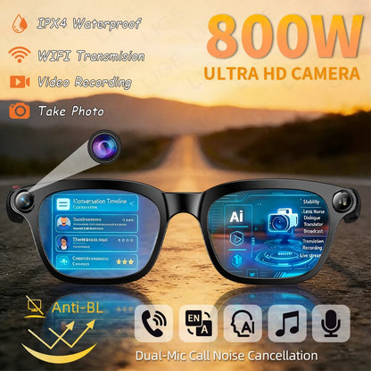 LIGE Smart Glasses HD Photo Video Open AI Record Translation Touch Photochromic Lenses Bluetooth Call Music Multifunction Glasses