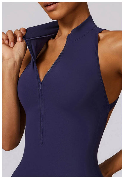 V Back One-piece Suit Women Sports Jumpsuit Zippers Yoga Rompers Backless Sportswear Women Sleeveles Workout Bodysuits Female - Zara-Craft