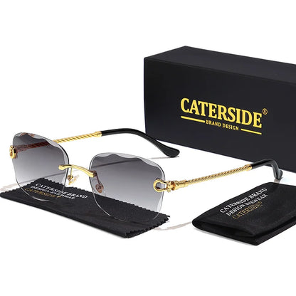 CATERSIDE Retro Fashion Sunglasses Women Men Brand Designer Rimless Gradient Sun Glasses Shades