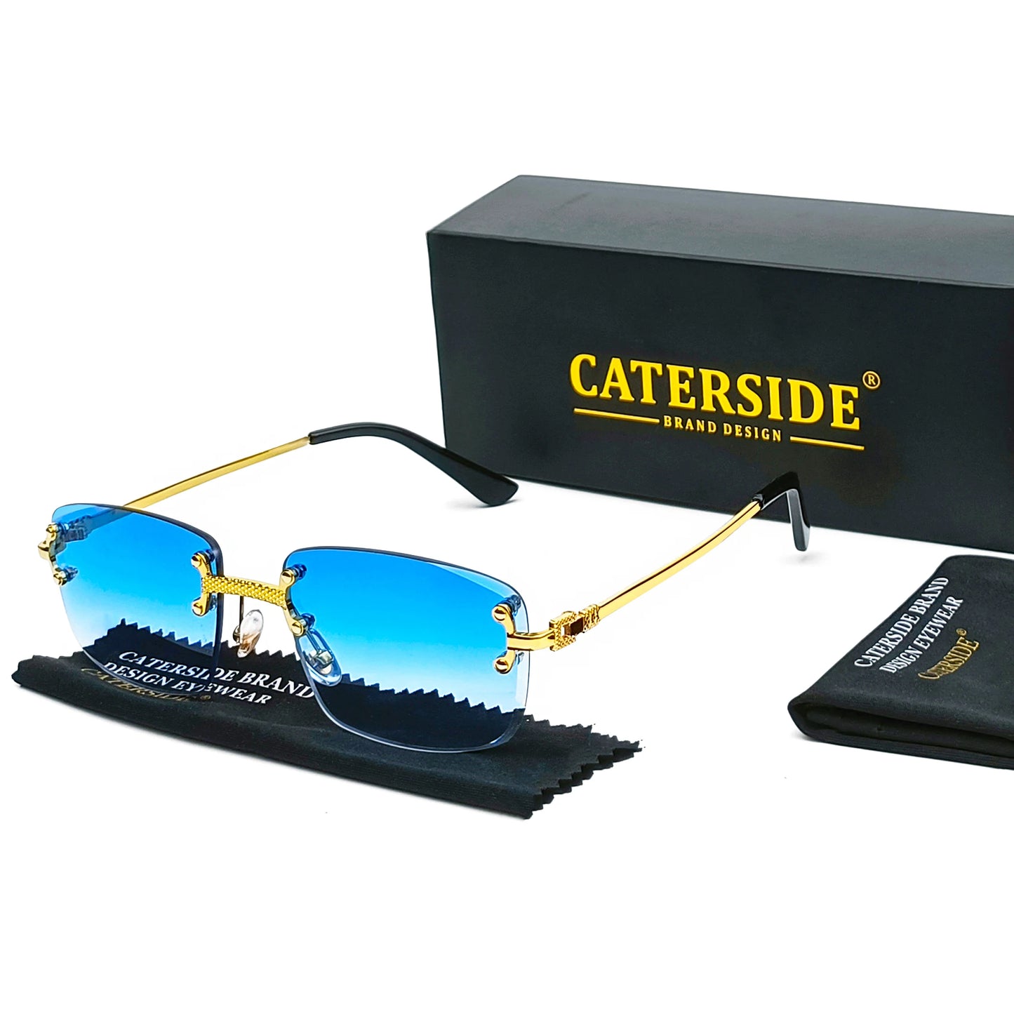 CATERSIDE Punk Rectangle Sunglasses Men Women Luxury Designer Rimless Gradient Lens Metal Sports UV400