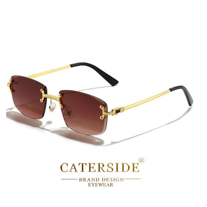 CATERSIDE Punk Rectangle Sunglasses Men Women Luxury Designer Rimless Gradient Lens Metal Sports UV400