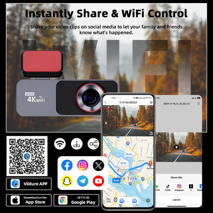 E-ACE Portable Ultra HD 4K Car Front Dash Cam WIFI DVR Optional 1080P Rear camera With 24H Parking Monitor Night Vision