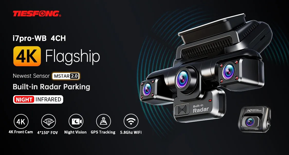 TIESFONG 2K 4-channel dash cam with built-in radar and parking monitor TIESFONG 2K 4-channel dash cam with built-in radar and parking monitor 