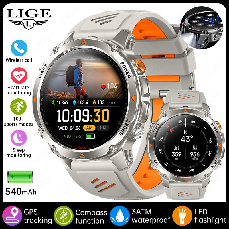 LIGE New Professional GPS Track Sports Smartwatch Outdoor RIDE Run Compass Altimeter 3ATM Fitness Bracelets 540mAh Watches
