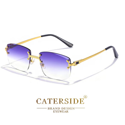 CATERSIDE Punk Rectangle Sunglasses Men Women Luxury Designer Rimless Gradient Lens Metal Sports UV400