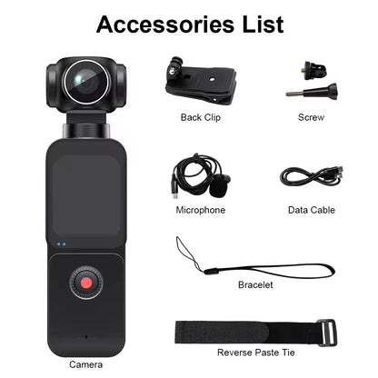Sherway 4K Pocket Action Camera 270° Auto Rotatable Stabilization Touch Screen Sports DV Bodycam 4X Zoom Portable Digital Video Recorder