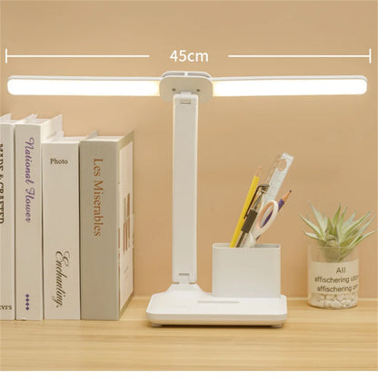 LED Desk Lamp USB Dimmable Touch Foldable Table Lamp with Calendar Temperature Clock Night Light for Study Reading Lamp
