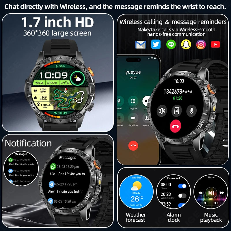 LIGE New Military T-Rex 3 Ultra Smart Watch 1000mAh Battery IP68 Waterproof Compass Flashlight Sports Tracker Smartwatch