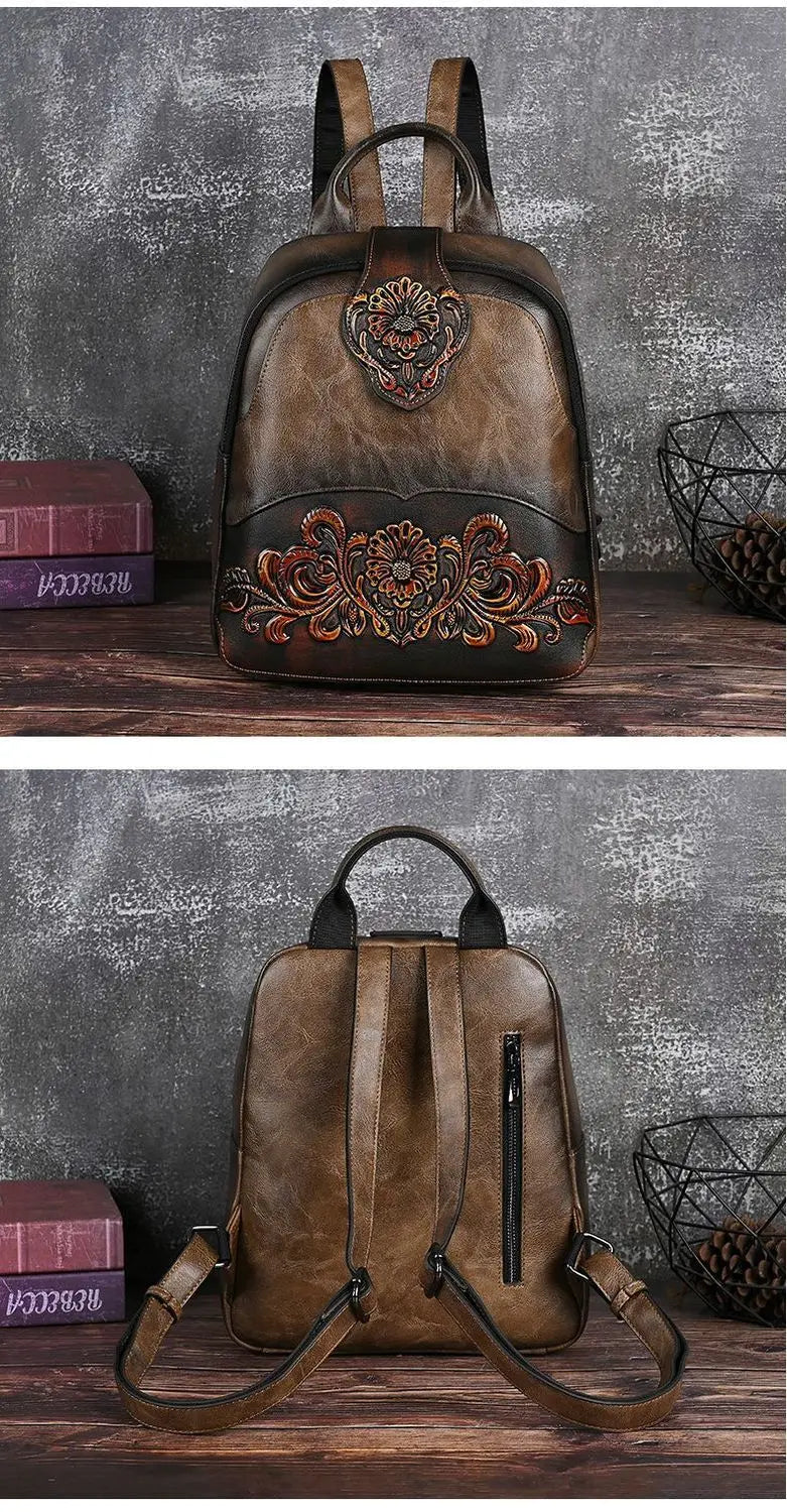 High-Value PU Embossed Fashion Women Backpack Bag Retro