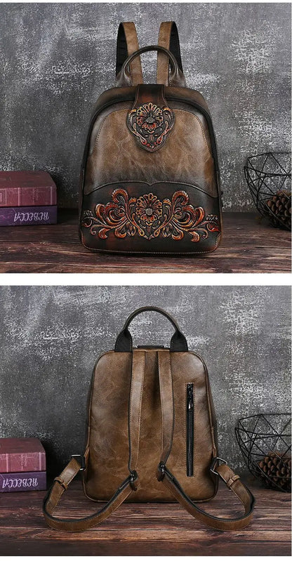 High-Value PU Embossed Fashion Women Backpack Bag Retro