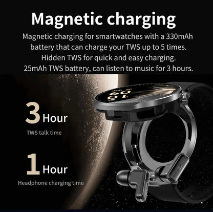 LIGE New TWS 2-In-1 Headset Smart Watch 1.85" Bluetooth Call Men Earphone Smartwatch Heart Rate Health Monitor Music