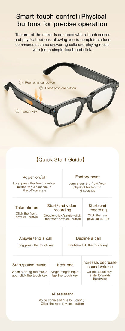 LIGE Smart Glasses HD Photo Video Open AI Record Translation Touch Photochromic Lenses Bluetooth Call Music Multifunction Glasses