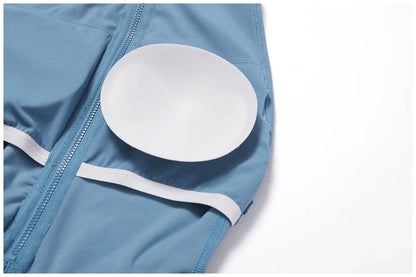 V Back One-piece Suit Women Sports Jumpsuit Zippers Yoga Rompers Backless Sportswear Women Sleeveles Workout Bodysuits Female - Zara-Craft