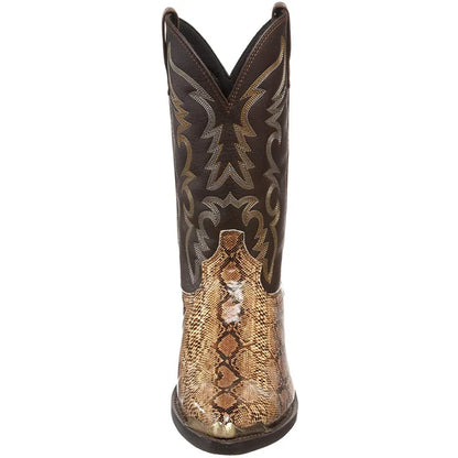 Snake Pattern Cowboy Men Handmade Mid-calf Boots Retro Pointed-top Western Boots