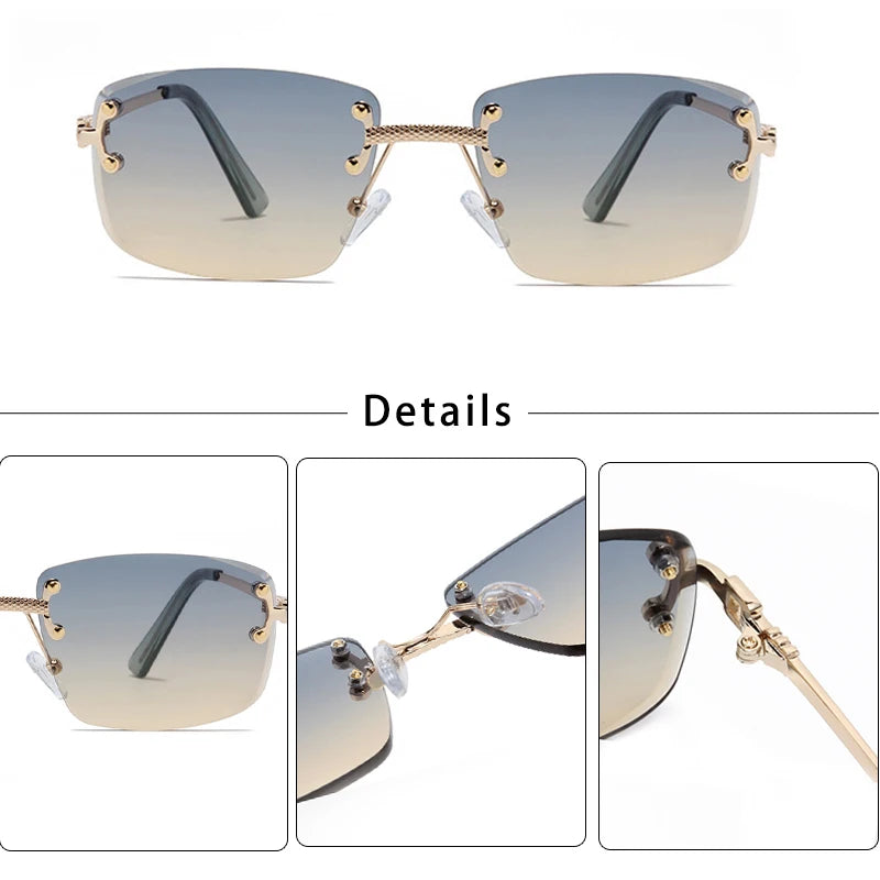 CATERSIDE Punk Rectangle Sunglasses Men Women Luxury Designer Rimless Gradient Lens Metal Sports UV400