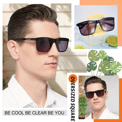 Collage of a man wearing sunglasses with product details and branding.