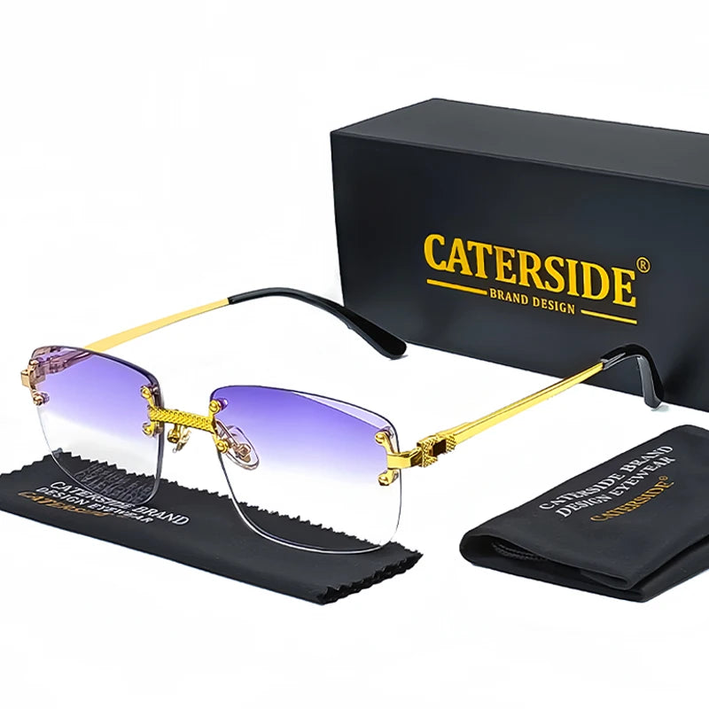 CATERSIDE Punk Rectangle Sunglasses Men Women Luxury Designer Rimless Gradient Lens Metal Sports UV400