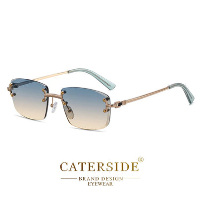 CATERSIDE Punk Rectangle Sunglasses Men Women Luxury Designer Rimless Gradient Lens Metal Sports UV400