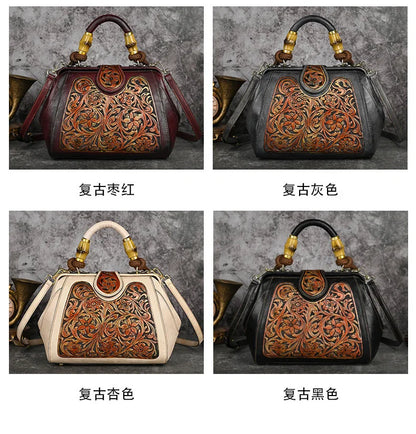 Luxury Handmade Women Shoulder Handbag Vintage Carved Leather