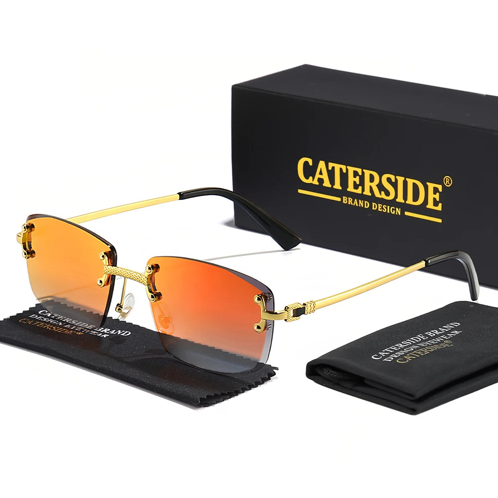 CATERSIDE Punk Rectangle Sunglasses Men Women Luxury Designer Rimless Gradient Lens Metal Sports UV400