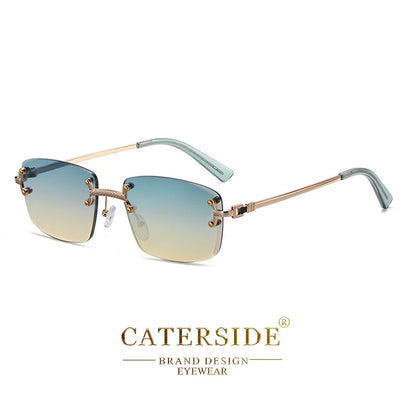 CATERSIDE Punk Rectangle Sunglasses Men Women Luxury Designer Rimless Gradient Lens Metal Sports UV400
