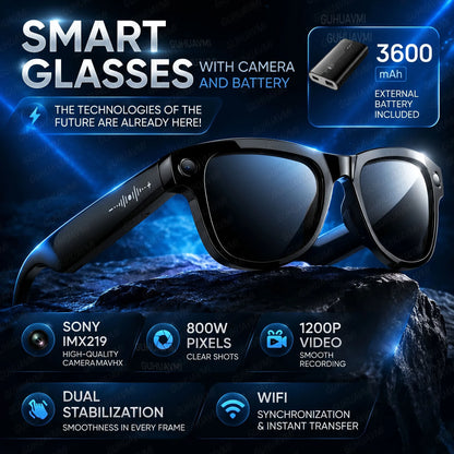 GUHUAVMI AI Smart Glasses 1080P Camera Video Recorder Open Ear Bluetooth Audio Voice Control Wi-Fi Sync Sports