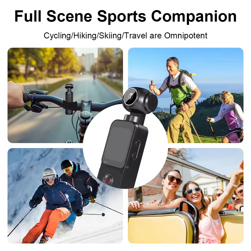 Sherway 4K Pocket Action Camera 270° Auto Rotatable Stabilization Touch Screen Sports DV Bodycam 4X Zoom Portable Digital Video Recorder