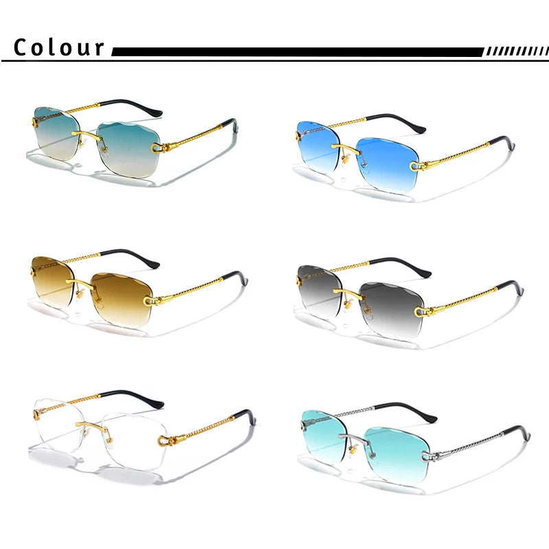 CATERSIDE Retro Fashion Sunglasses Women Men Brand Designer Rimless Gradient Sun Glasses Shades