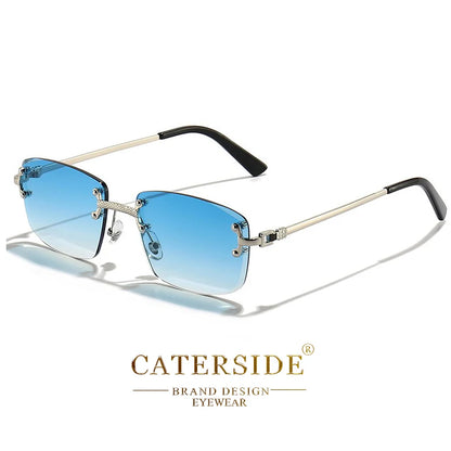CATERSIDE Punk Rectangle Sunglasses Men Women Luxury Designer Rimless Gradient Lens Metal Sports UV400